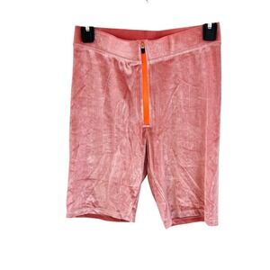 P.E Nation Pink Velvet High Waisted Bike Shorts Zip Front Athleisure S - NWT